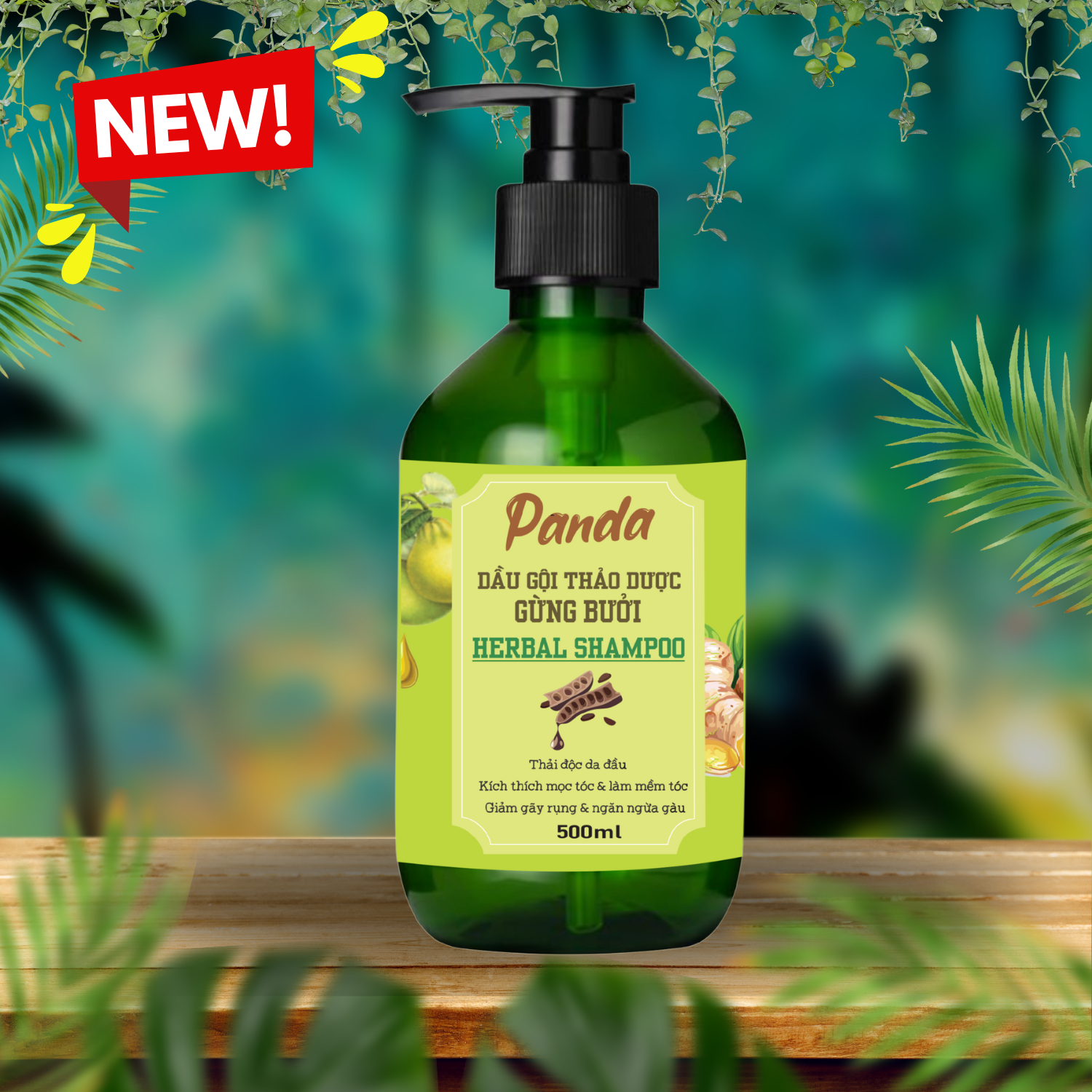 Dầu gội thảo dược Panda HomeCare 500ml – Hương Gừng Bưởi