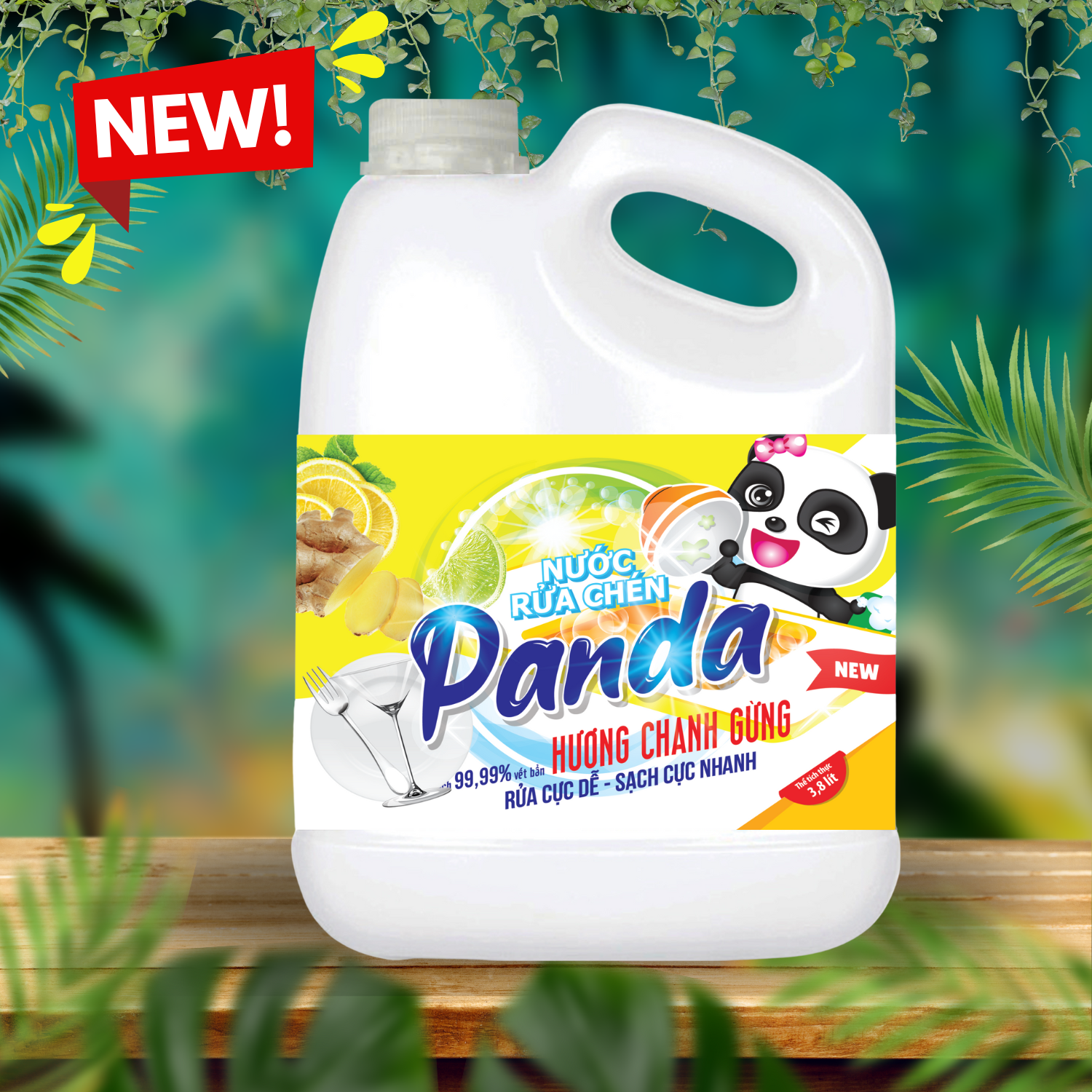 Nước rửa chén Panda HomeCare 3.8L – Hương Gừng Quế